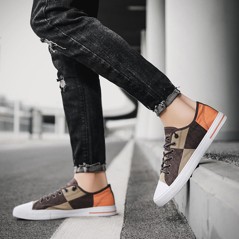 Herren Lässige Low‑Top Canvas‑Sneaker mit geometrischem Colorblock‑Design und verstärkter Zehenkappe Drune