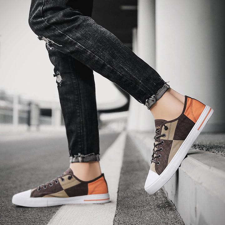 Herren Lässige Low‑Top Canvas‑Sneaker mit geometrischem Colorblock‑Design und verstärkter Zehenkappe Drune