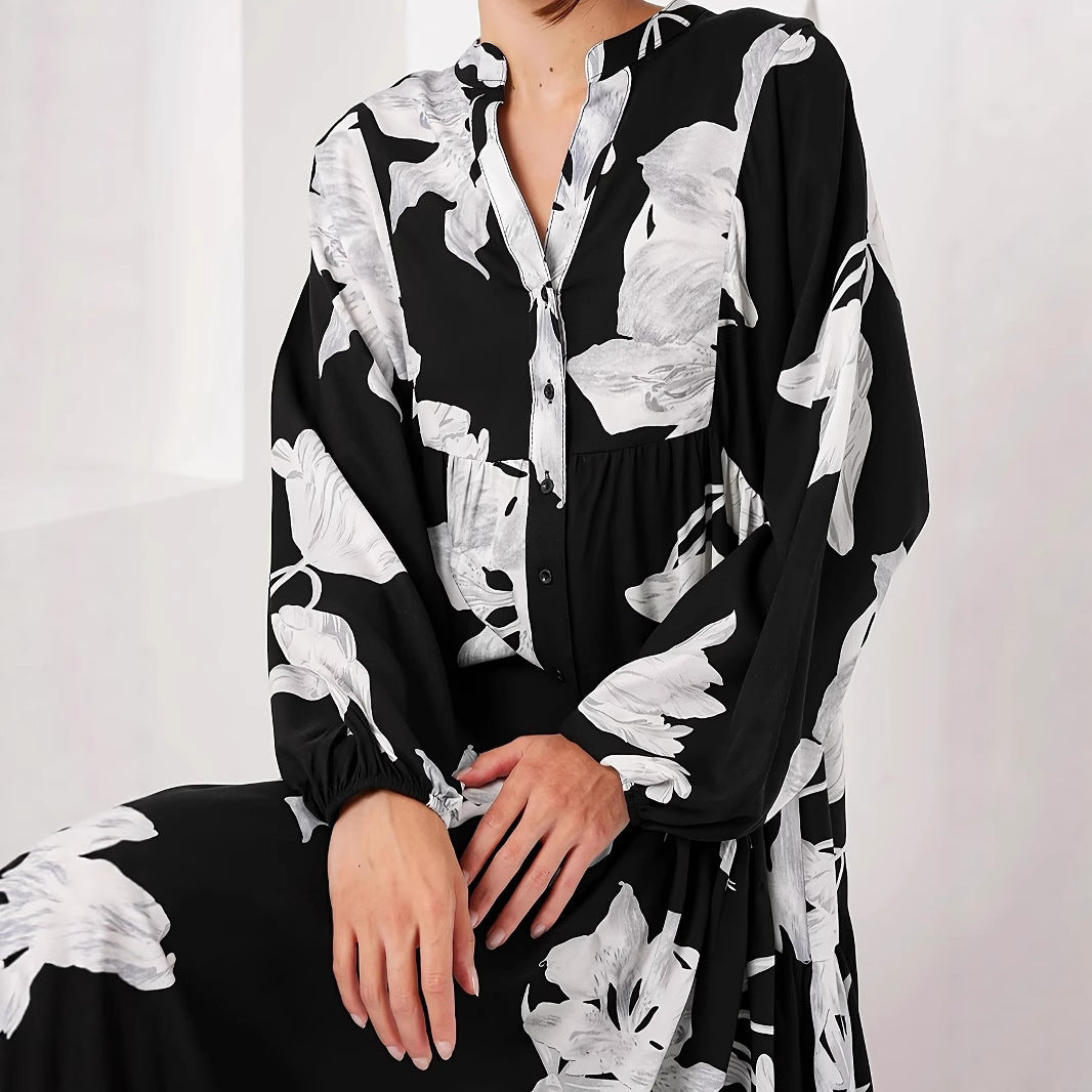 Damen Maxikleid mit floralem Print und elegantem Knopfdesign Drune