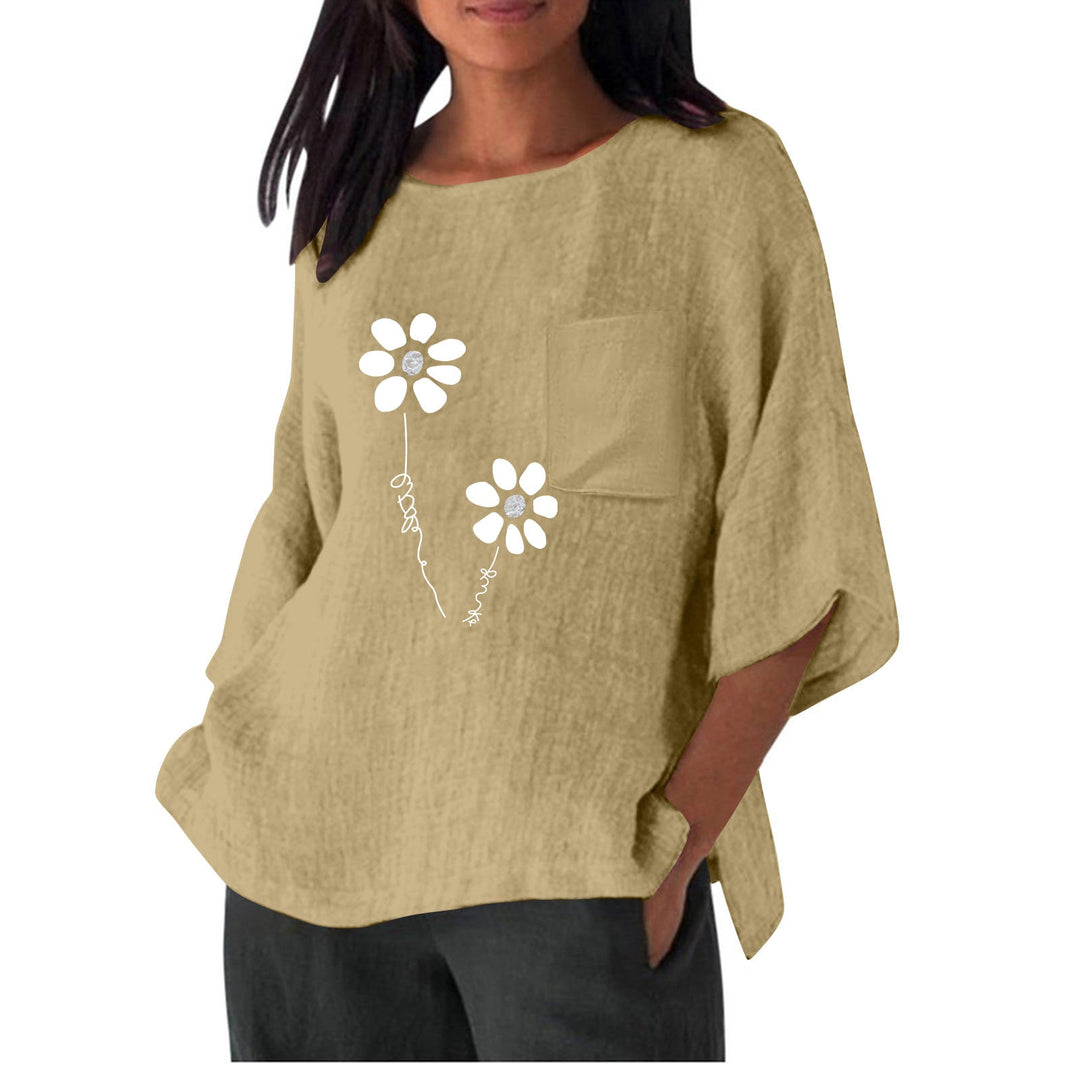 Damen lässiges Blusenshirt mit einzigartigem Blumenprint und praktischem Brusttaschen Drune