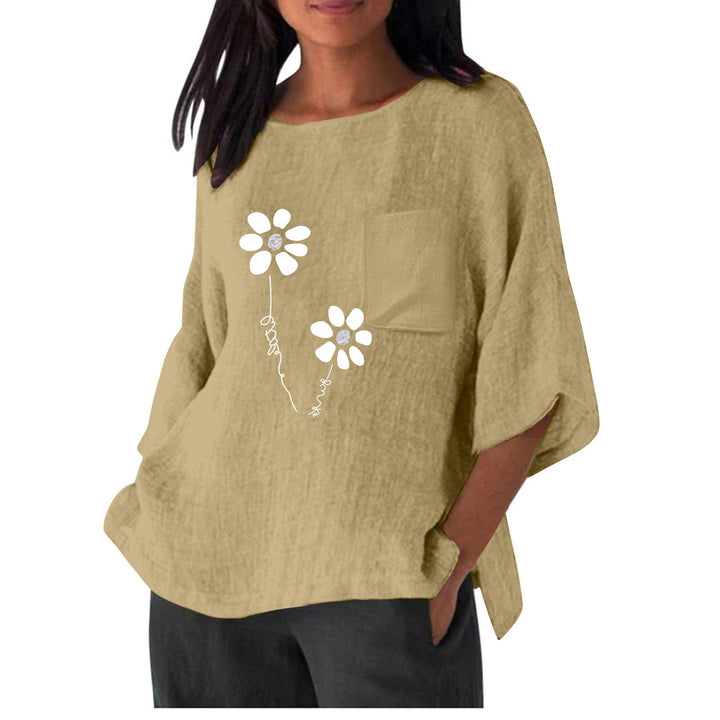 Damen lässiges Blusenshirt mit einzigartigem Blumenprint und praktischem Brusttaschen Drune