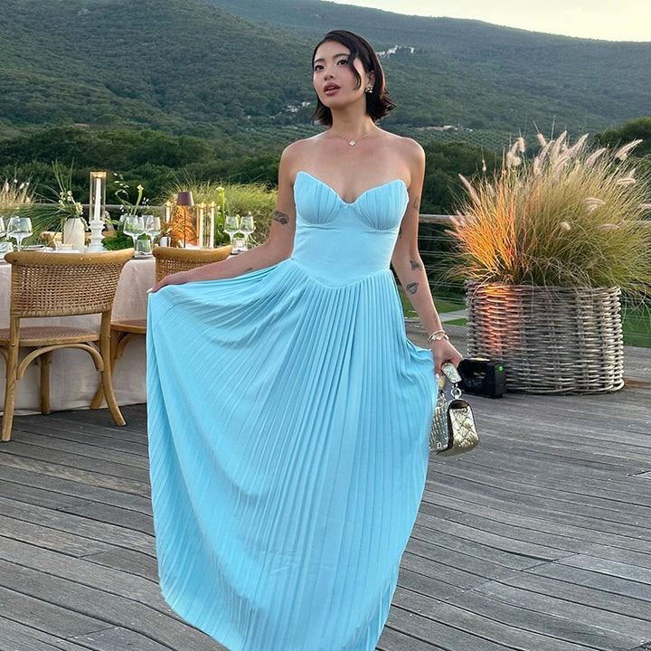 Damen Maxikleid mit strapazierfähigem Oberteil und eleganten Falten Drune