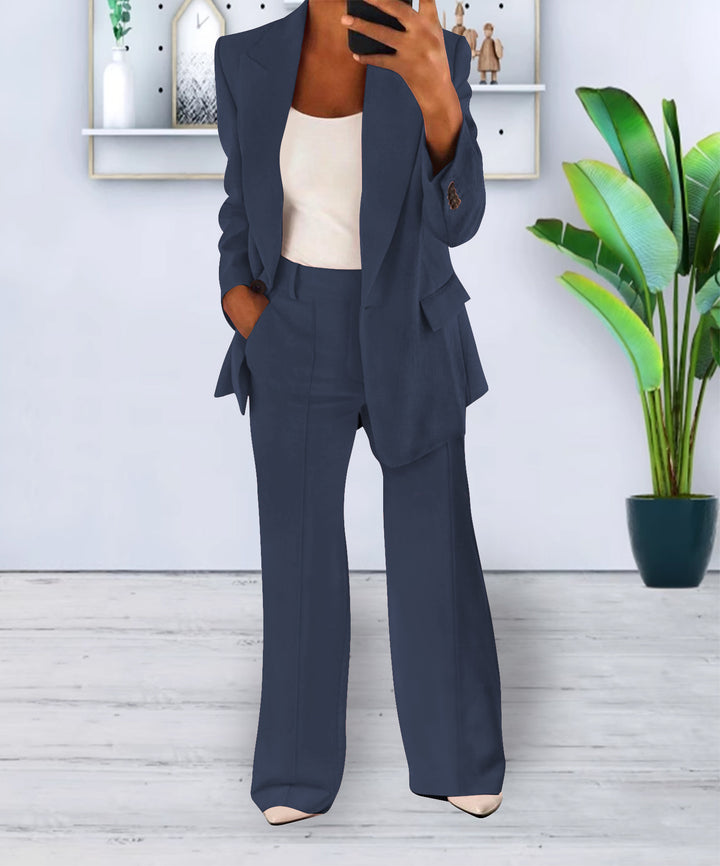 Damen Zweiteiliges Business-Casual Tailoring-Set mit Longline-Blazer und weitem Bundfalten-Hosenbein Drune
