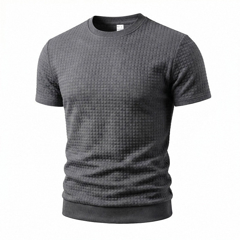 Herren nan kurzärmeliges Strickshirt mit geprägter Karostruktur, Rundhalsausschnitt und geripptem Saum Drune