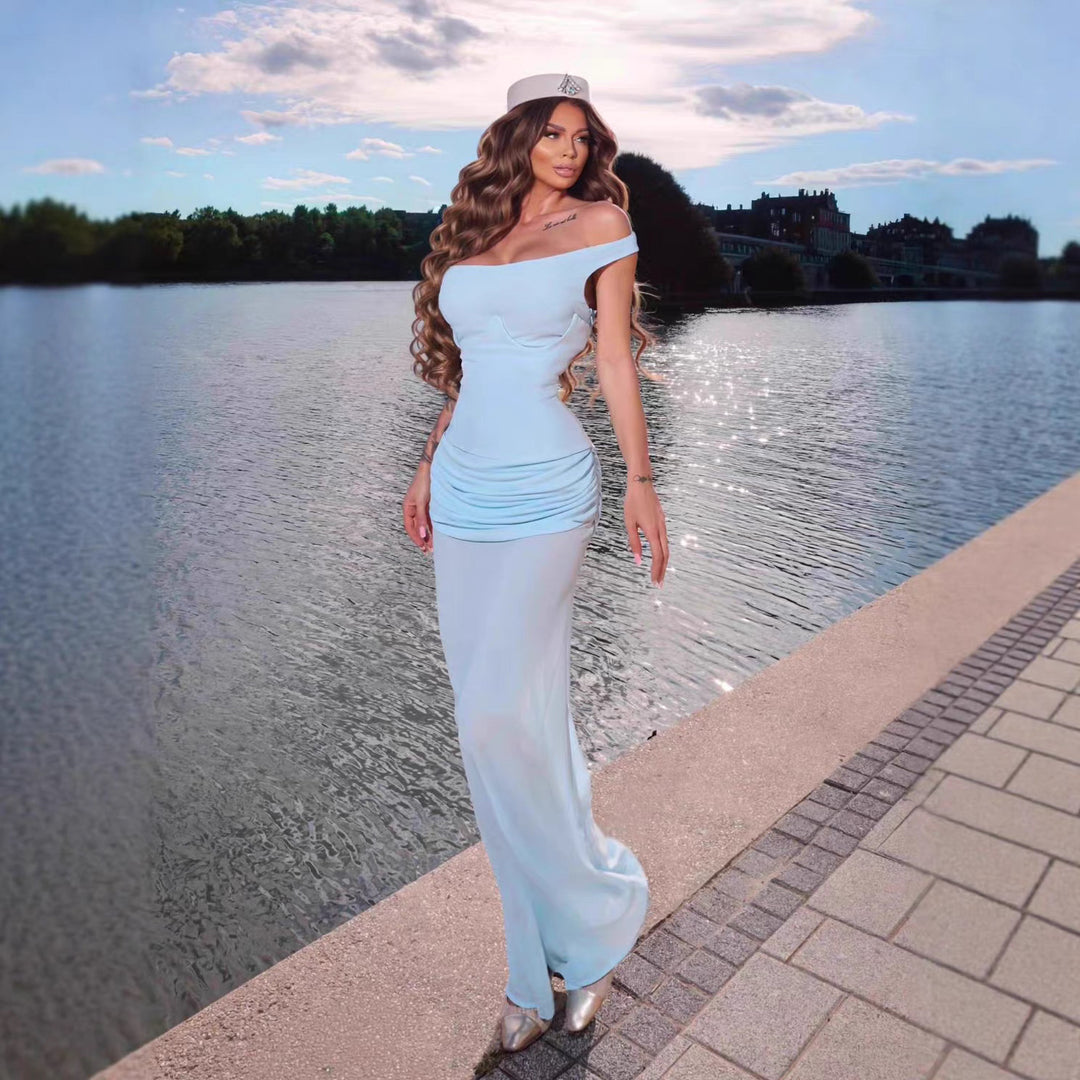 Damen Elegantes Maxikleid mit asymmetrischem Design und raffinierten Drapierungen Drune