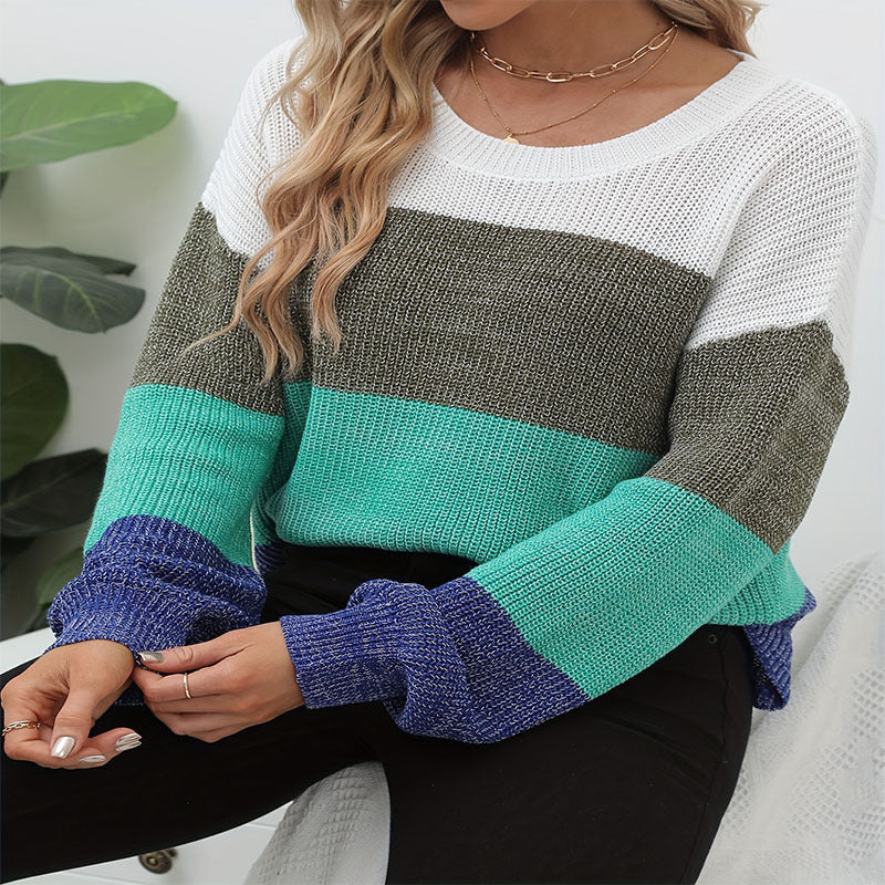 Damen lässiger Strickpullover mit farbigen Blockstreifen Drune