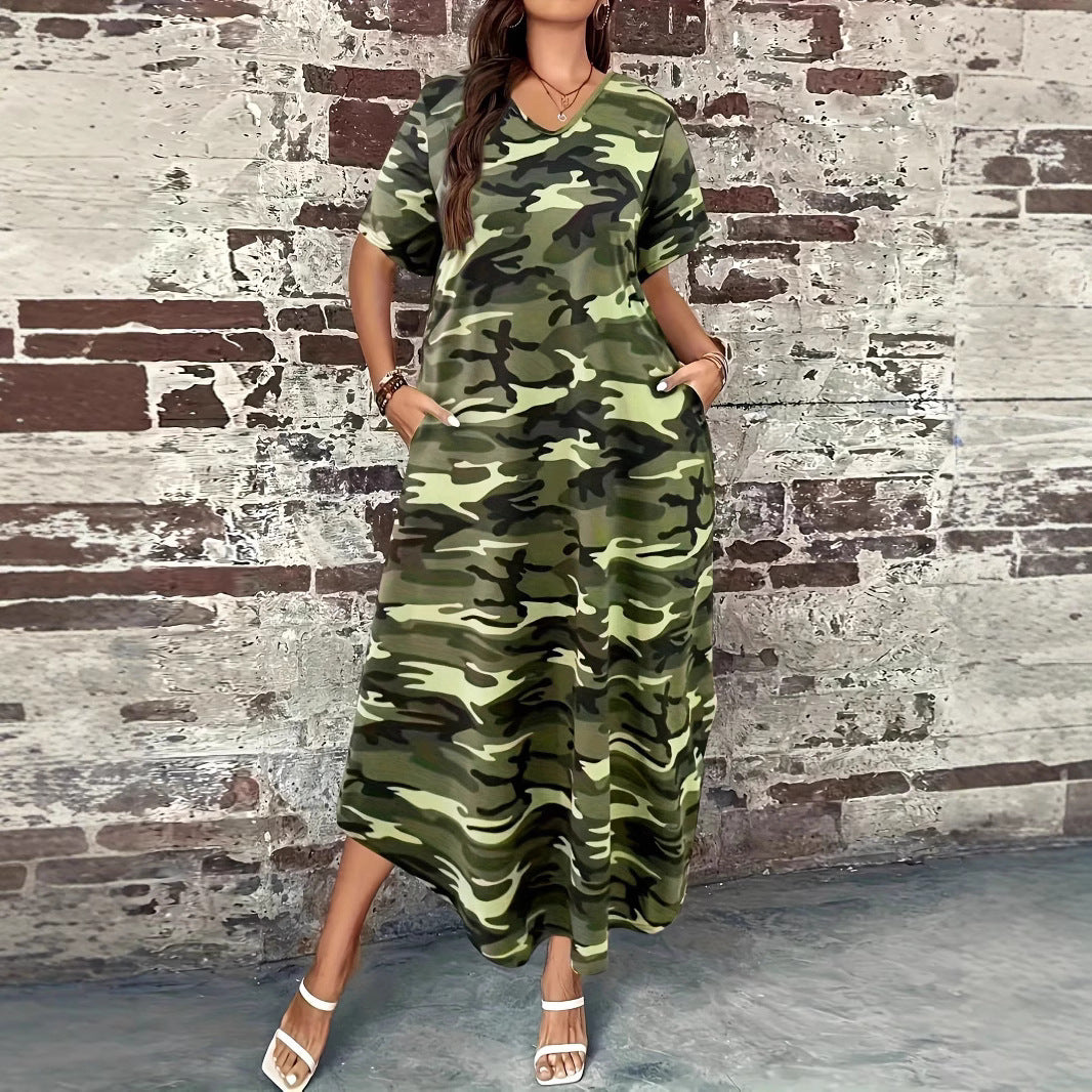 Damen Maxikleid mit lässigem Camouflage-Design und praktischen Taschen Drune