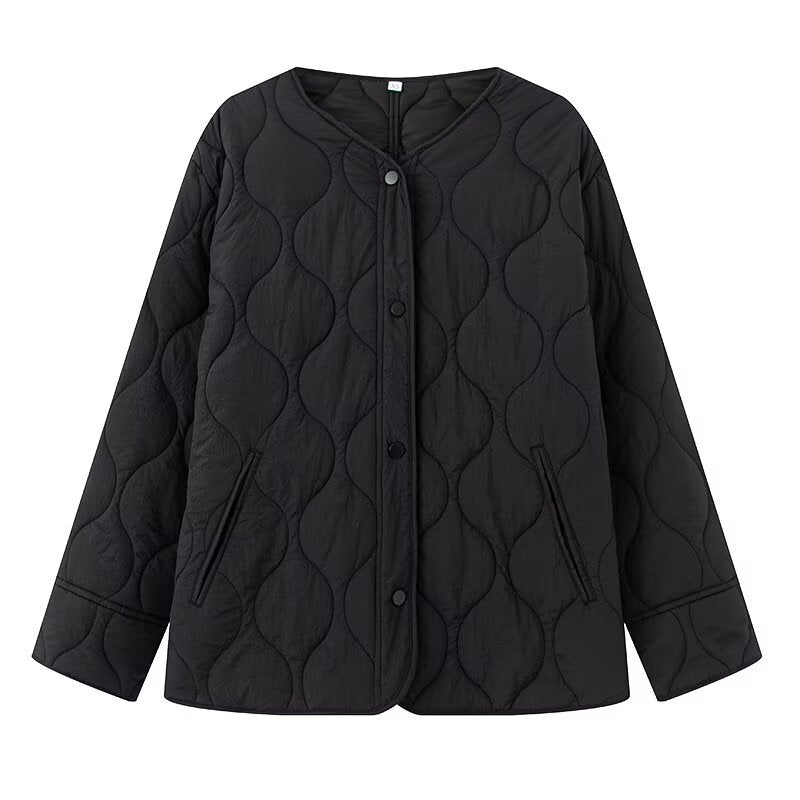 Damen Leicht gesteppte Oversize-Jacke mit Rundhals, Druckknopfleiste und Eingrifftaschen Drune
