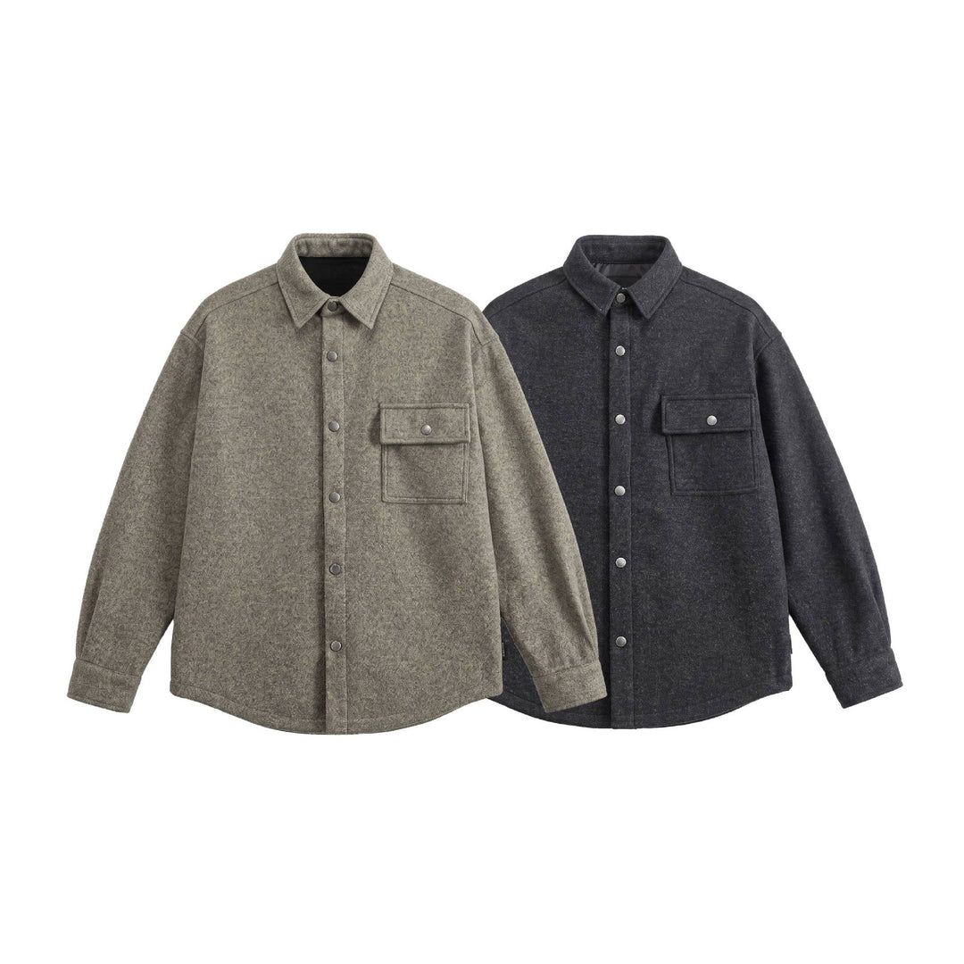 Herren Wollmix Overshirt im Hemdjackenstil mit Druckknopffront und Pattentasche Drune