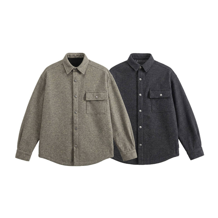Herren Wollmix Overshirt im Hemdjackenstil mit Druckknopffront und Pattentasche Drune