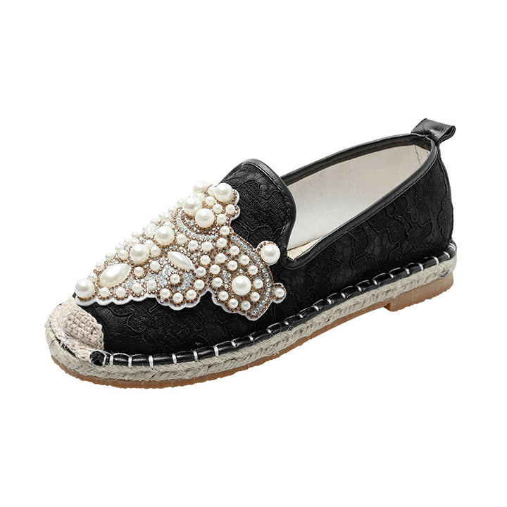 Damen nan bestickte Espadrilles mit handverzierten Perlenapplikationen Drune