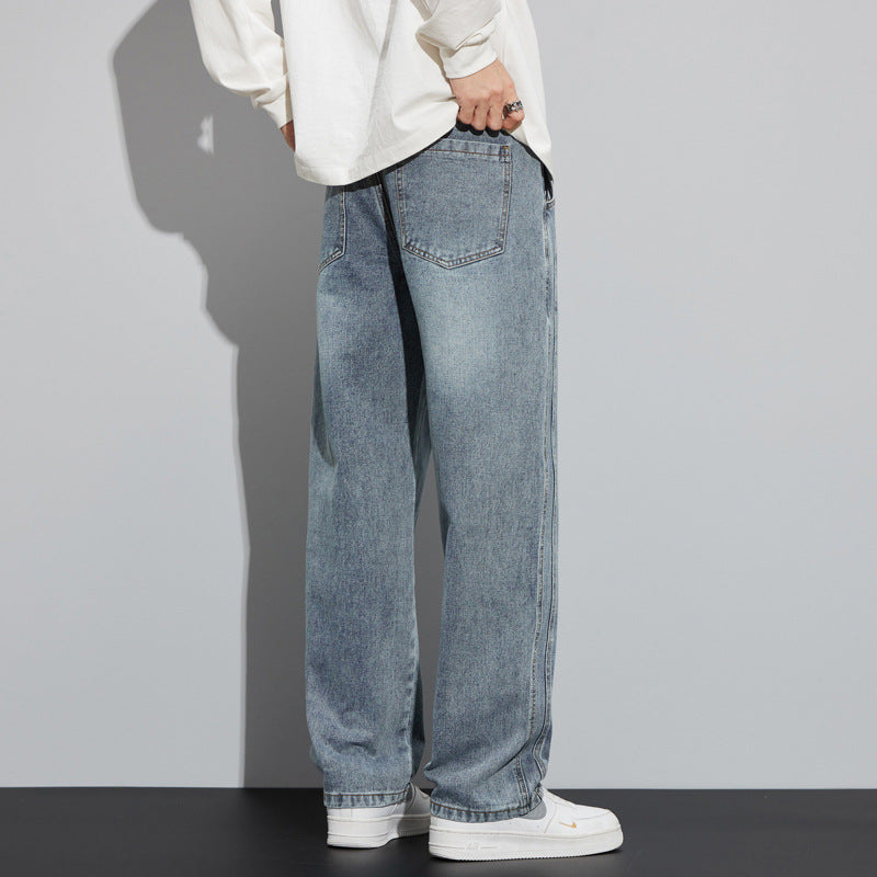 Herren Weite Denim-Hose im Lounge-Style mit Tunnelzugbund und geradem Bein Drune