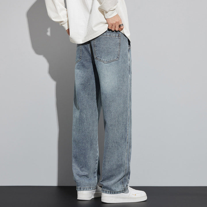 Herren Weite Denim-Hose im Lounge-Style mit Tunnelzugbund und geradem Bein Drune