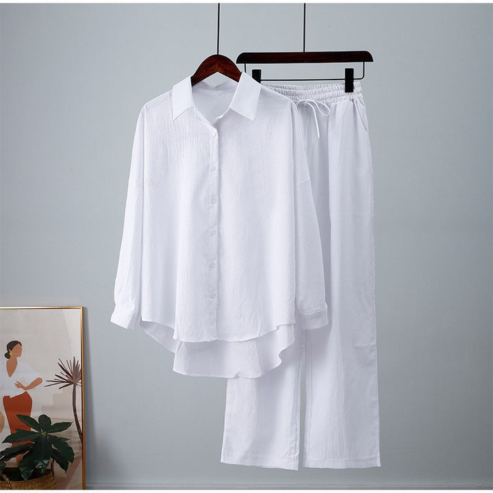 Damen nan lockeres zweiteiliges Lounge-Set mit Oversize-Hemd und elastischer Bundhose Drune