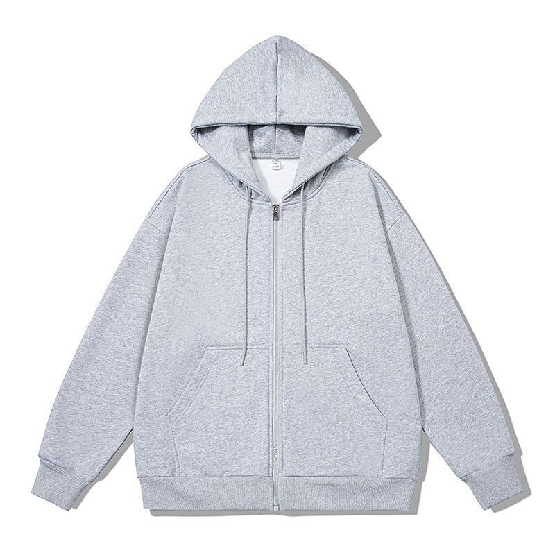 Unisex oversized Kapuzenjacke mit ausladendem Schulterschnitt, durchgehendem Reißverschluss und French-Terry Drune