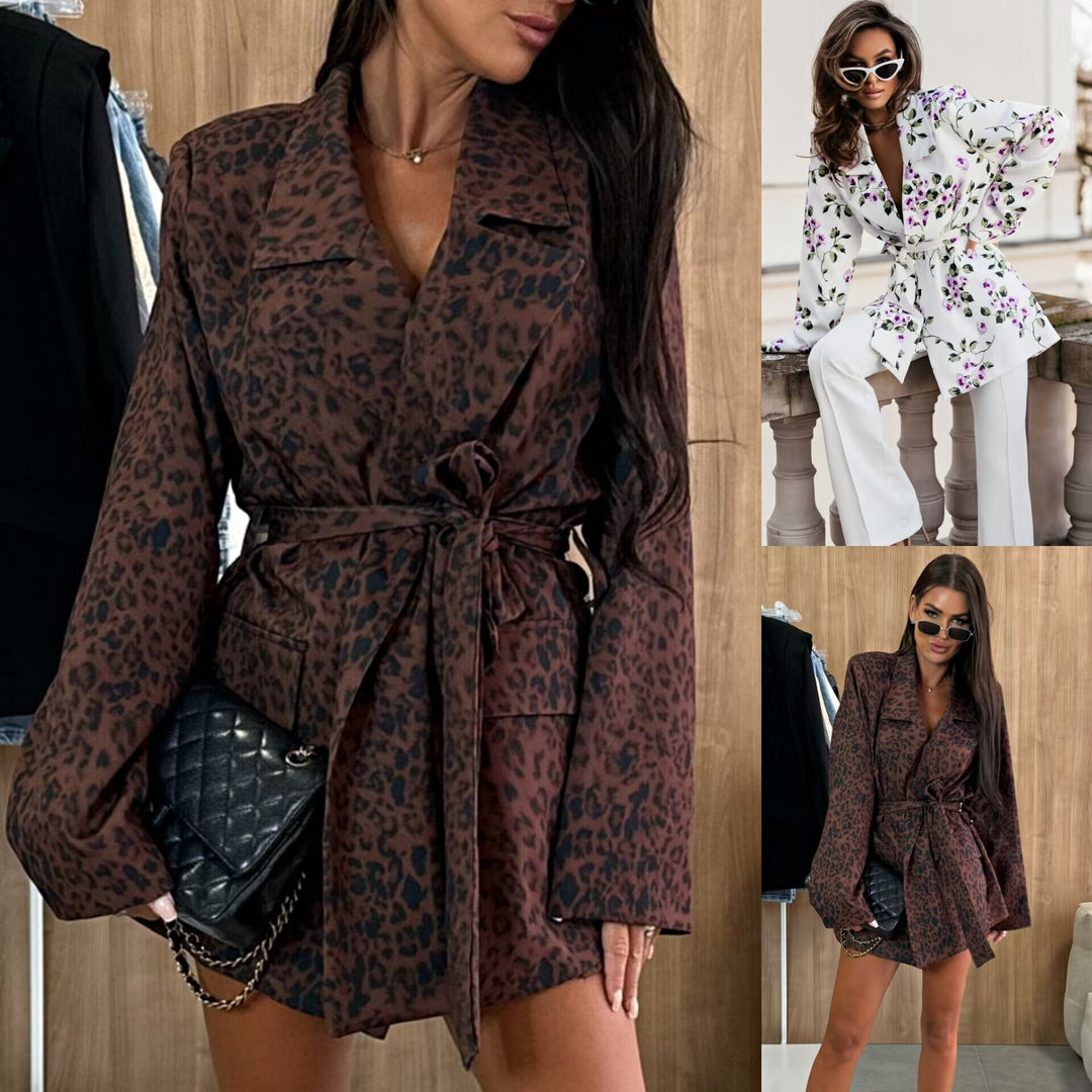 Damen nan tailliertes Blazerkleid mit Leopardenprint und Bindegürtel Drune