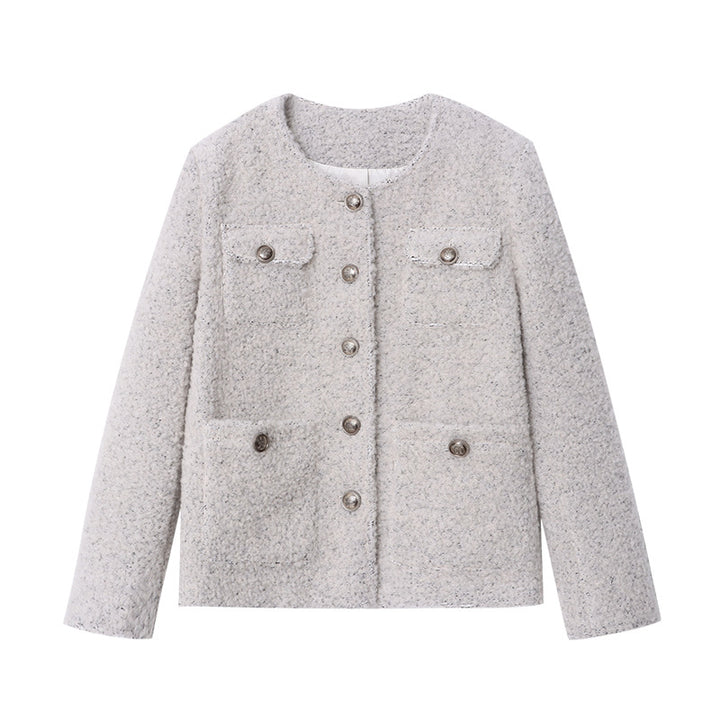 Damen lässige Wolljacke mit strukturiertem Obermaterial und luxuriösen Knöpfen Drune