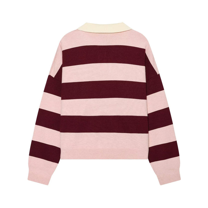 Damen Oversize Rugby-Pullover mit Polokragen und breiten Blockstreifen Drune