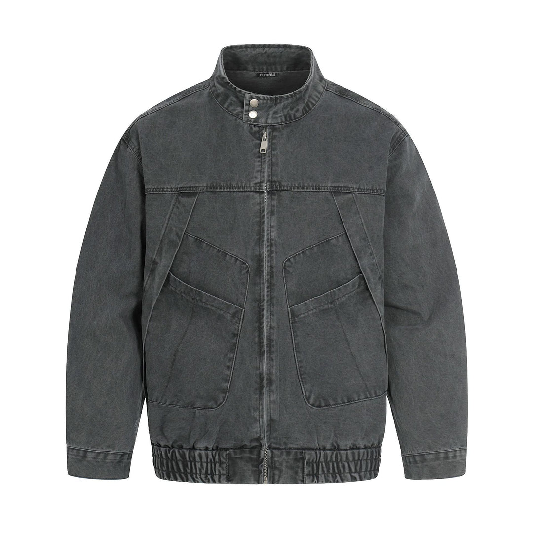 Herren Kurz geschnittener Field‑Bomber im Vintage‑Canvas mit Stehkragen und großen Pattentaschen Drune