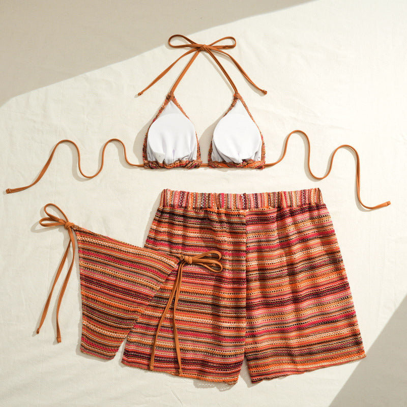 Damen Bikini-Set mit modischen Streifen und verstellbaren Trägern Drune