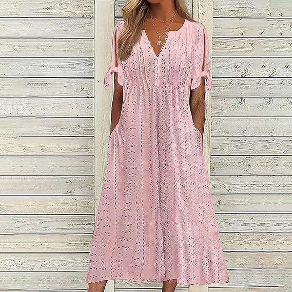 Damen Midikleid mit luftiger Stickdetails und praktischen Seitentaschen Drune