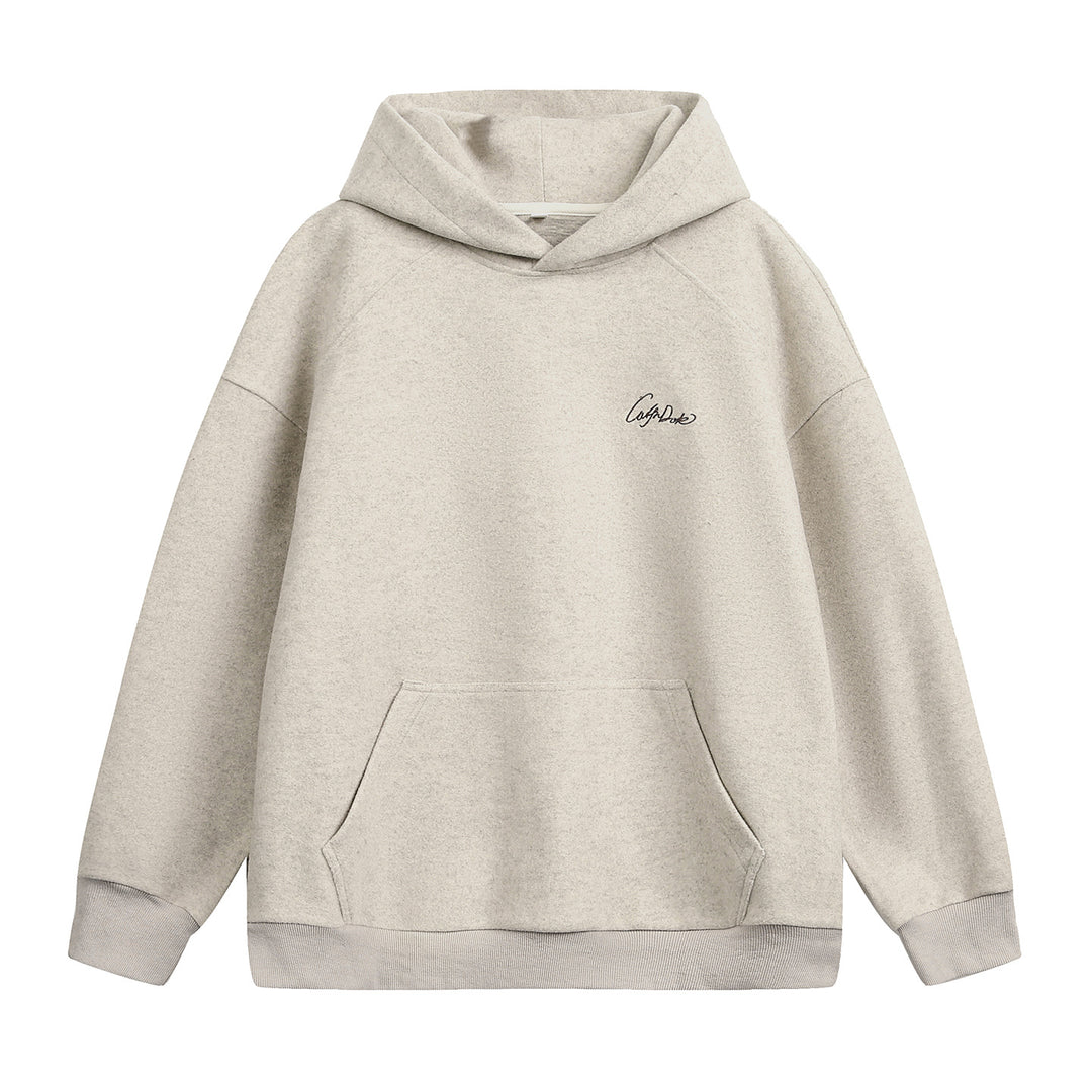 Unisex Oversize Kapuzenpullover aus schwerer Baumwollfleece mit Kängurutasche und Script‑Stickerei Drune