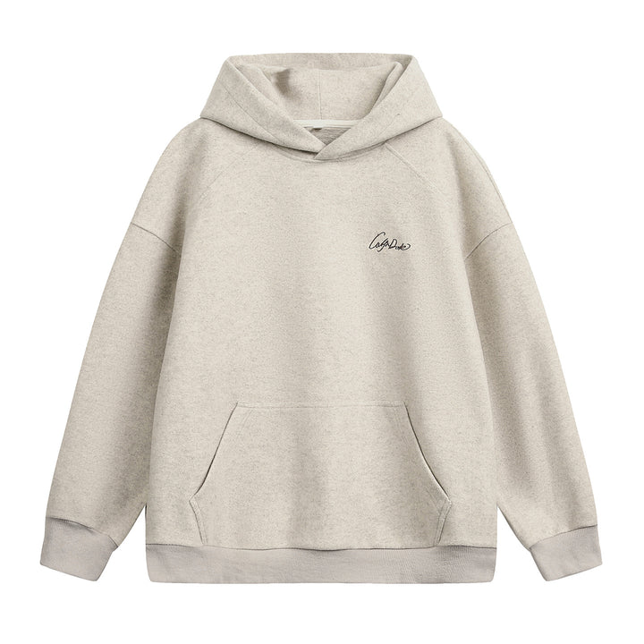 Unisex Oversize Kapuzenpullover aus schwerer Baumwollfleece mit Kängurutasche und Script‑Stickerei Drune