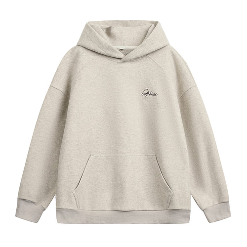 Unisex Oversize Kapuzenpullover aus schwerer Baumwollfleece mit Kängurutasche und Script‑Stickerei Drune