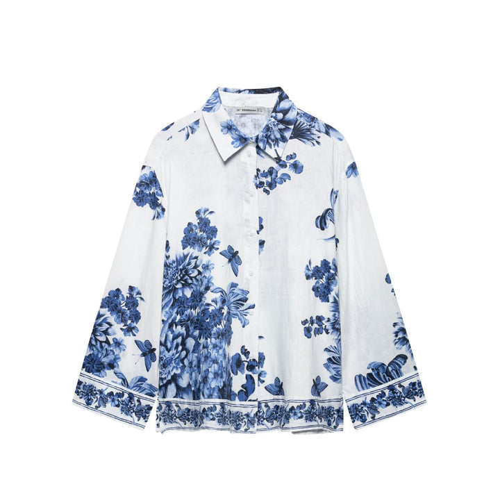 Damen Lockeres Hemd mit floralem Alloverprint und durchgehender Knopfleiste Drune