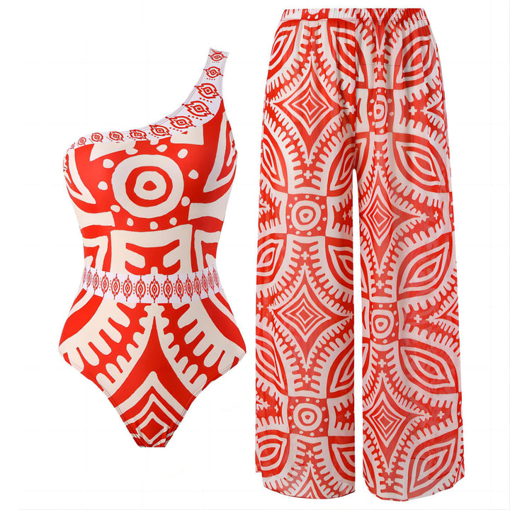 Damen Einteiler Badeanzug mit asymmetrischem Schnitt und eleganter Palazzo-Hose Drune