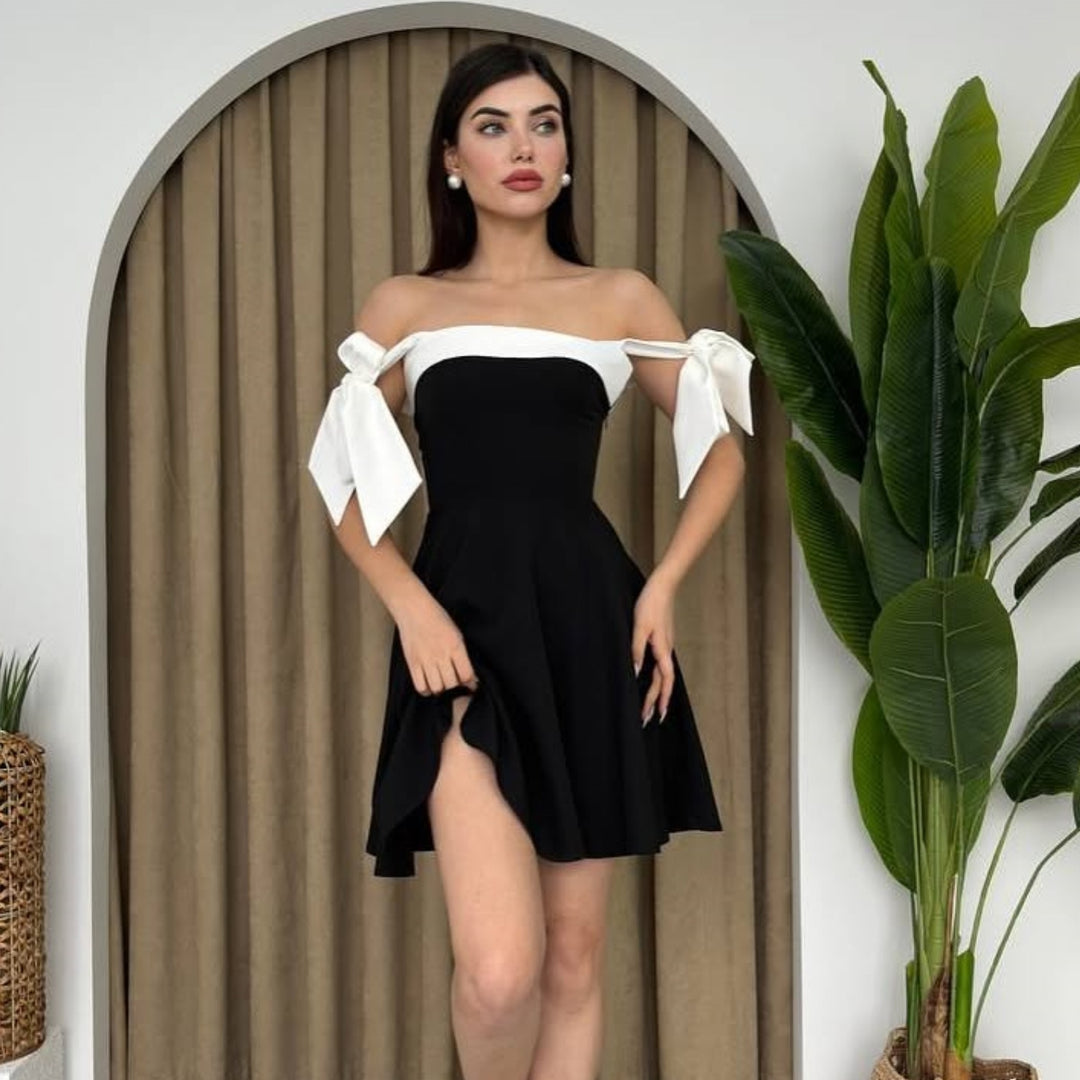 Damen modisches Sommerkleid mit Schleifen-Trägern und schmeichelndem Schnitt Drune