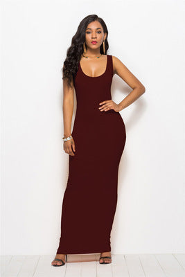 Damen Elegantes, figurbetontes Maxikleid mit tiefem Rundhalsausschnitt Drune
