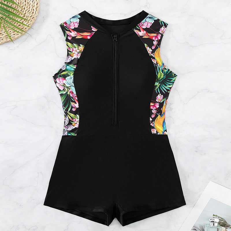 Damen Sportlicher Kurzarm-Badeanzug mit floralem Design Drune