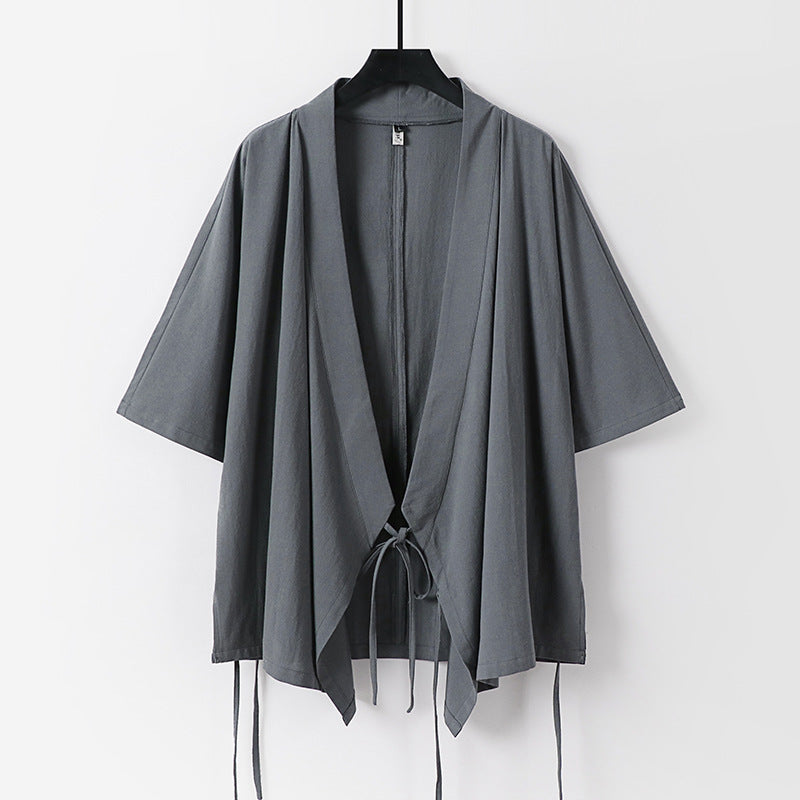 Damen locker fallende Kimono-Jacke mit Bindegürtel Drune