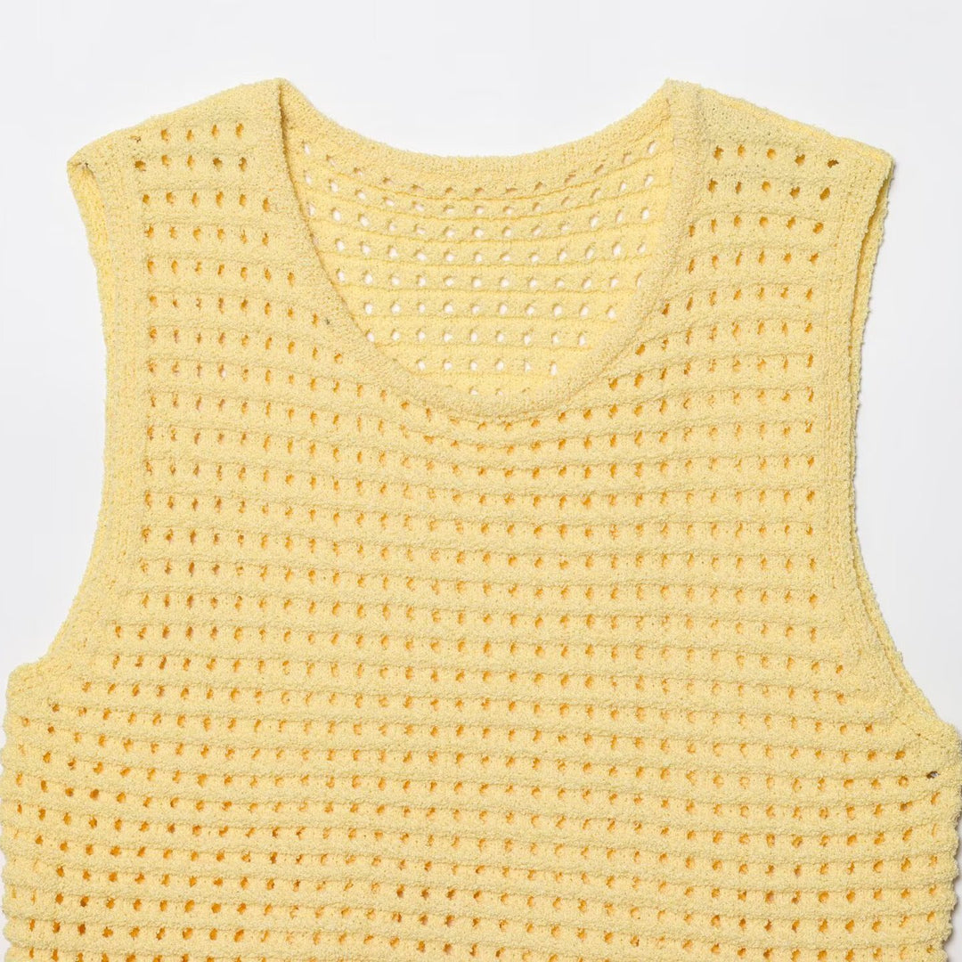 Femme strukturiertes Strickärmelloses Top mit Fransenabschluss Drune