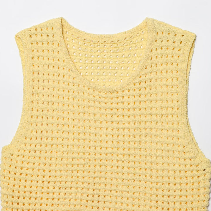 Femme strukturiertes Strickärmelloses Top mit Fransenabschluss Drune