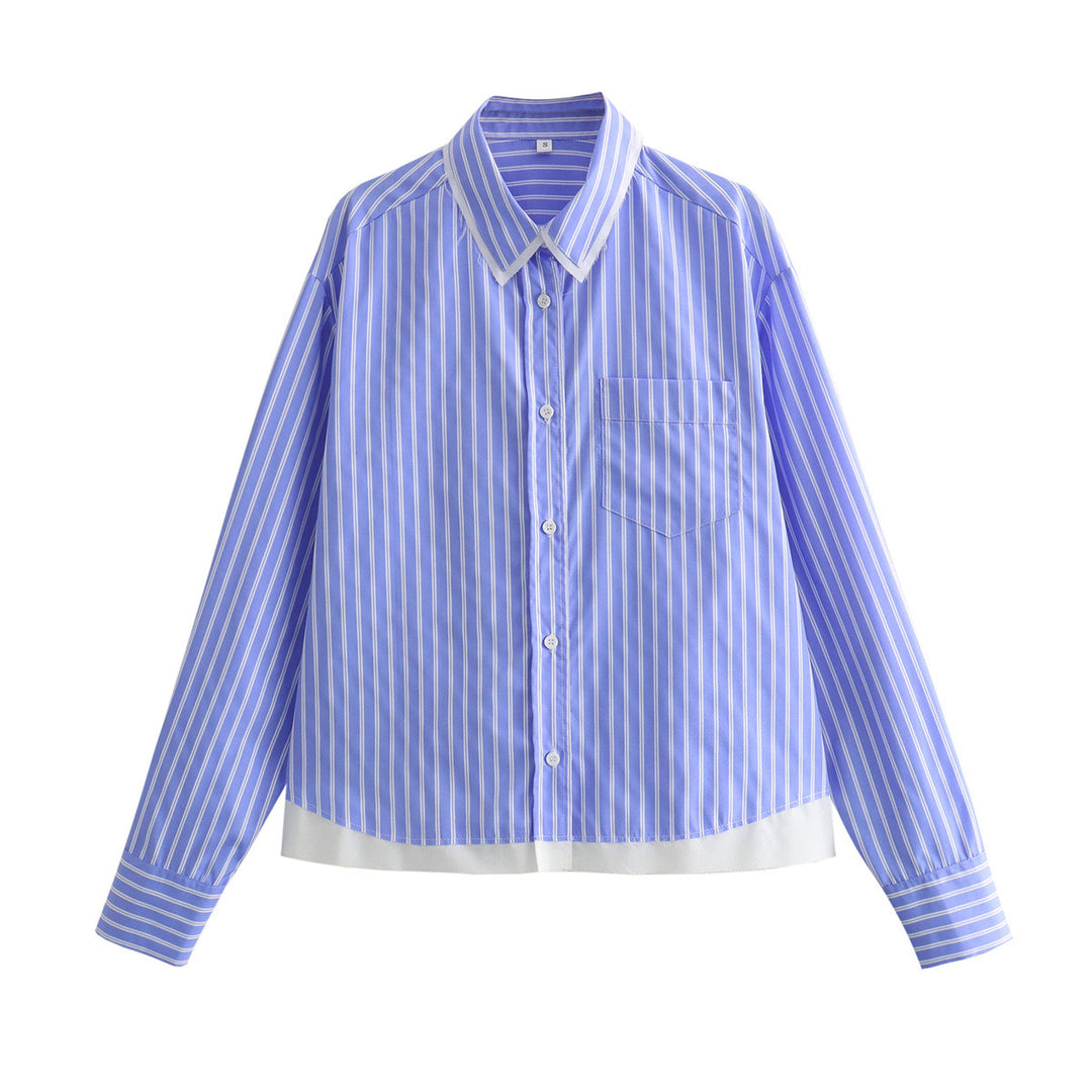 Damen nan Oversize-Hemdbluse mit Kentkragen, Brusttasche und kontrastiertem Saum Drune