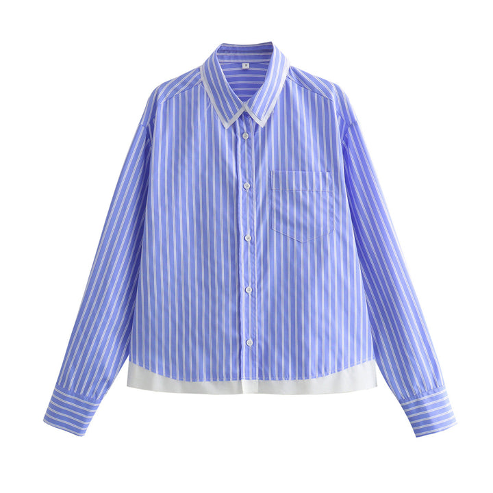 Damen nan Oversize-Hemdbluse mit Kentkragen, Brusttasche und kontrastiertem Saum Drune