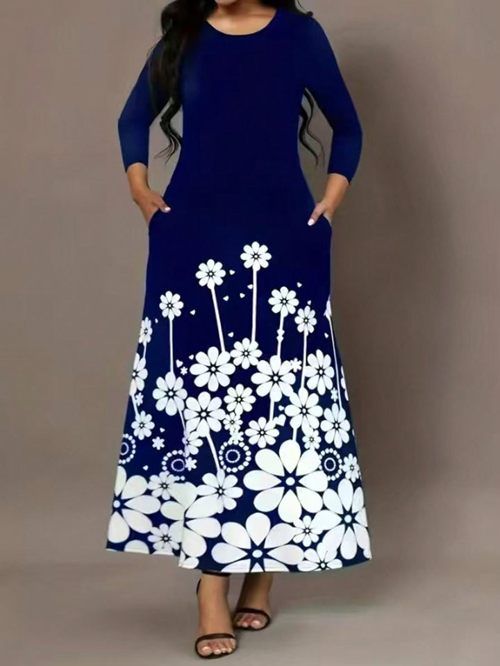 Damen Maxikleid mit floralem Design und praktischen Seitentaschen Drune