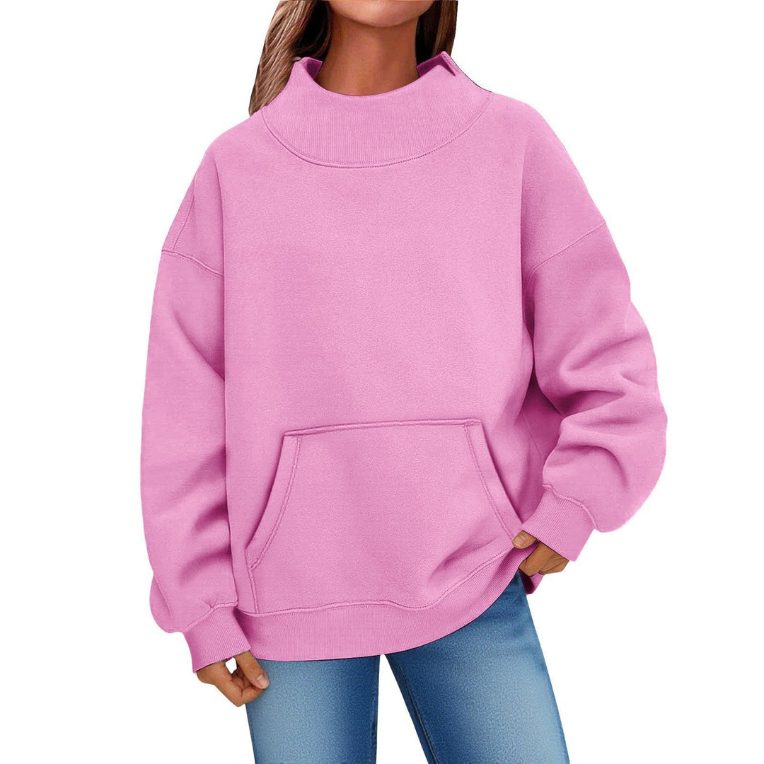 Damen Oversized Hoodie mit Stehkragen und Kängurutasche Drune