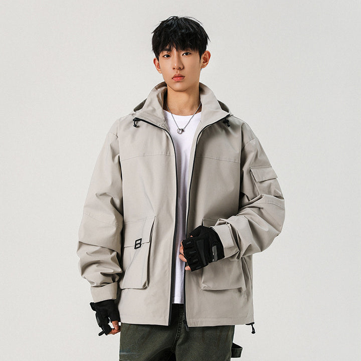 Herren Oversize Utility-Jacke mit technischer Softshell, Kapuze und Mehrfachtaschen Drune