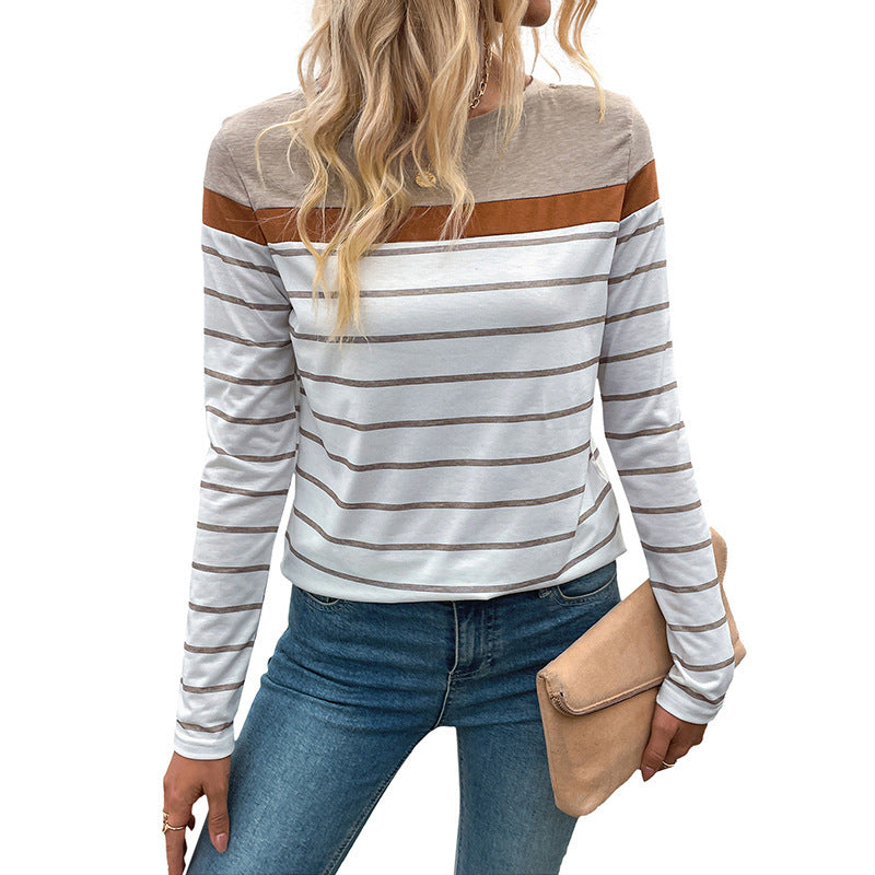 Damen Modisches Langarmshirt mit Streifen und Kontrastnähten Drune