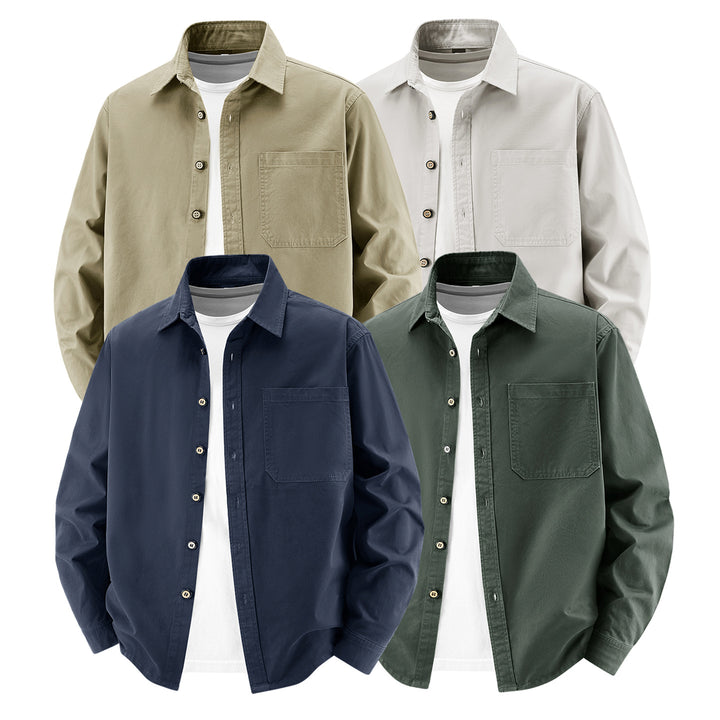 Herren lockere Overshirt-Jacke aus Baumwollmix mit Brusttasche und durchgehender Knopfleiste Drune