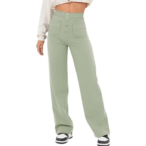 Damen elegante High-Waist Lounge-Hose mit großen Taschen und Knopfverschluss Drune