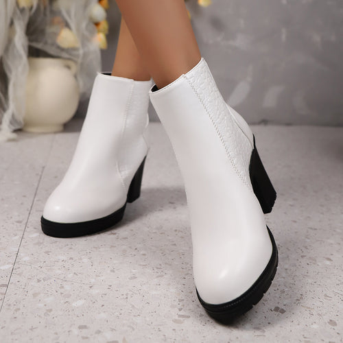 Damen nan elegante Stiefelette mit mittelhohem Blockabsatz, profilierter Laufsohle und Kroko-Prägung Drune