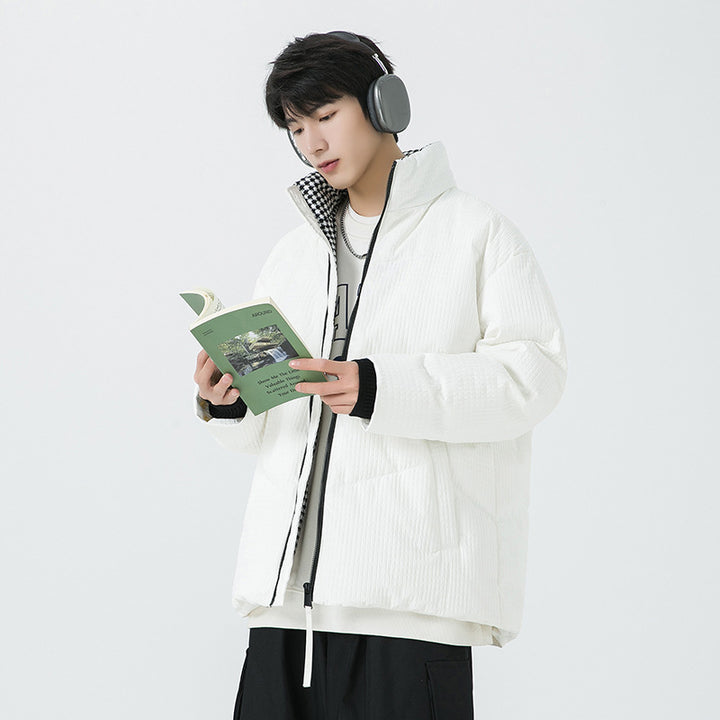 Herren gesteppte wendbare Winterjacke mit Stehkragen und Hahnentrittmuster-Futter Drune
