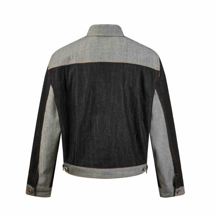 Herren Kurz geschnittene Patchwork-Denimjacke mit aufgesetzten Pattentaschen und konstruktiver Nahtführung Drune