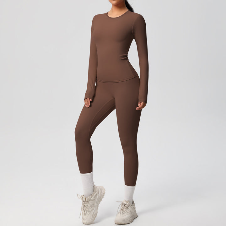 Damen Figurformendes Langarm-Top und Hochbundige Leggings Set Drune