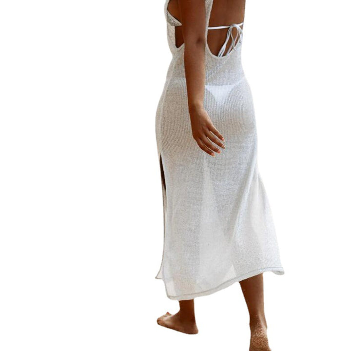 Damen luftiges Maxikleid mit transparentem Häkelmuster und seitlichen Schlitzen Drune