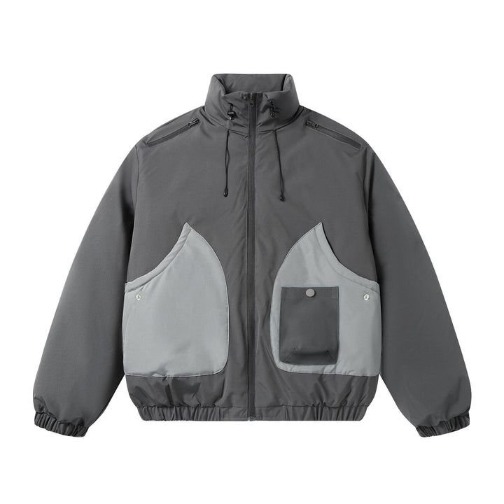 Herren Kurz geschnittene zweifarbige Utility-Transition-Jacke mit hohem Stehkragen und großen Fronttaschen Drune